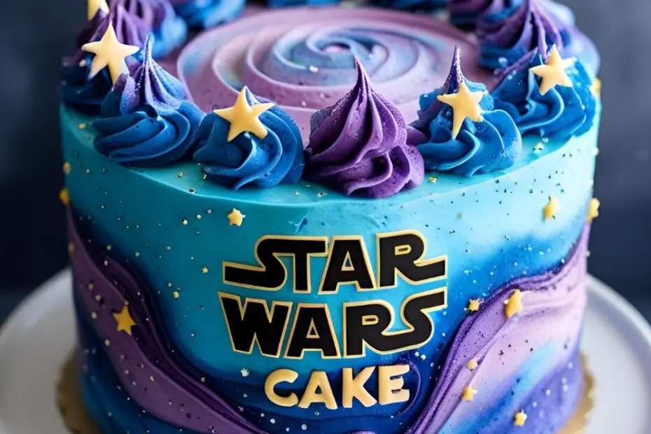 Galaxy swirl Star Wars cake with fondant stars